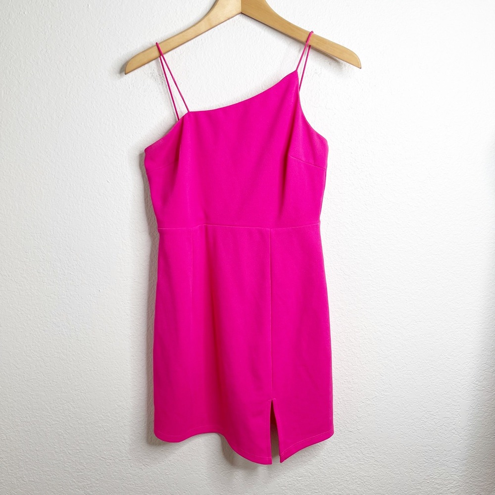 Lulus Hot Pink Asymmetrical‎ Mini Dress Fuchsia Bodycon Slit Size Medium